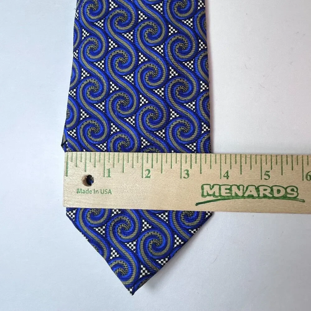 ZanZara Men's Blue Black Mosaic Wave Print 100% Silk Tie